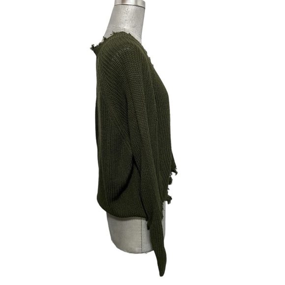 Full circle Trends Hunter Green Distressed Shredded Button Cardigan Size Large - Picture 2 of 11